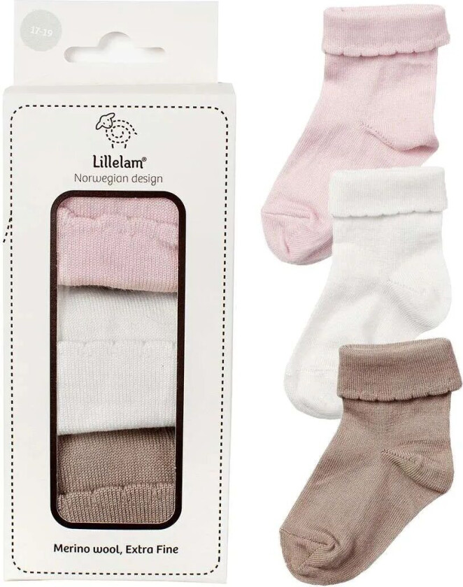 3pk Ullsokk Gavepakke Rosa 17-19