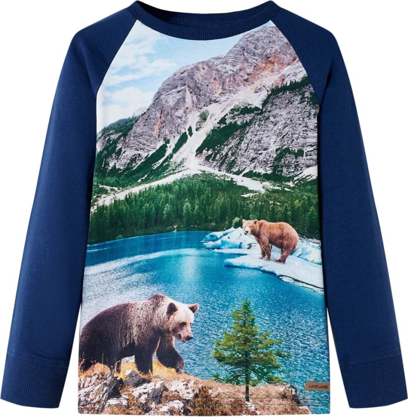 T-skjorte for barn lange ermer marineblå 104