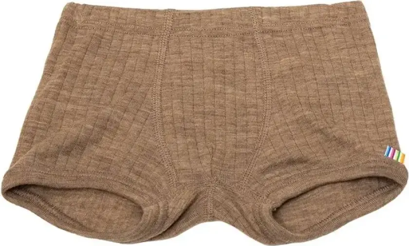 Boxershorts i brunbeigefarget 100 % merinoull - ribbet form | Joha | Barn | Beige YD | størrelse 130 | 100% Merino Ull til