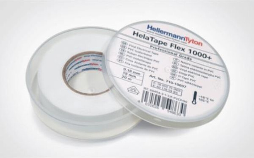 Bilde av HelaTape Flex 1000+ Elektrikerteip 19 mm x 20 m Hvit