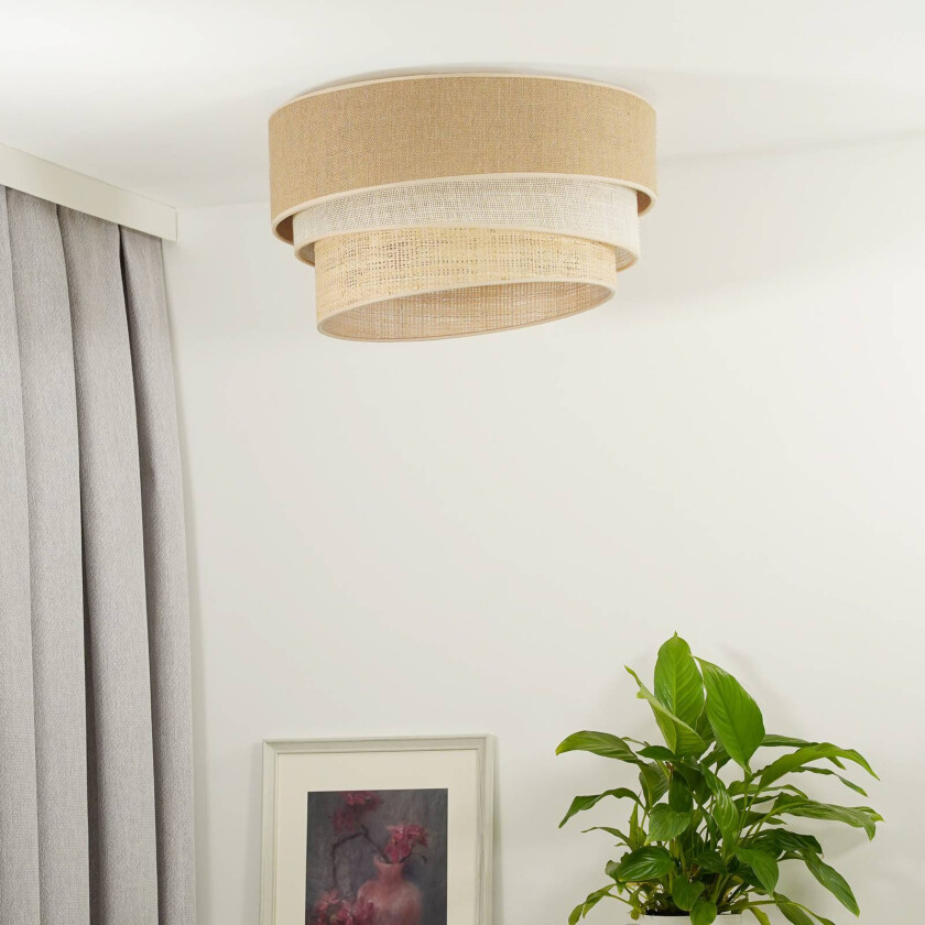 taklampe Trio Jute, naturlig brun/hvit/raffia Ø 45 cm