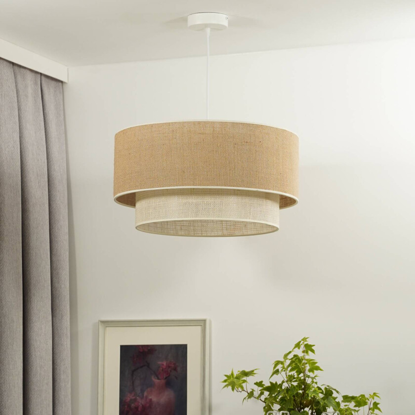 pendellampe Boho Jute, naturbrun/hvit, Ø 45 cm