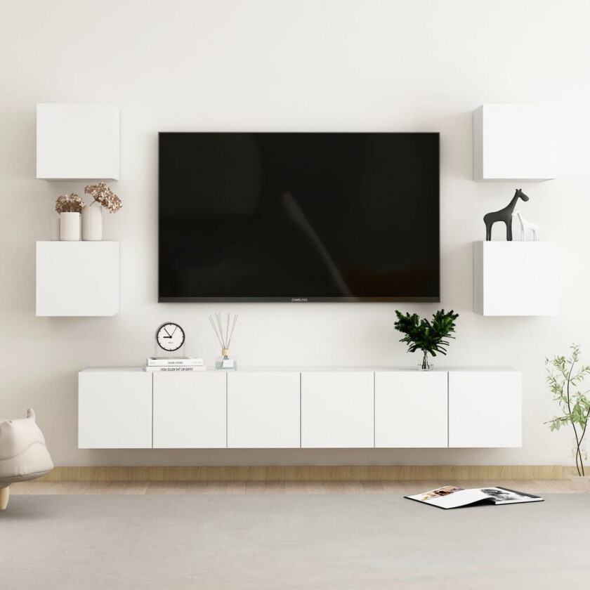 TV-benksett 7 deler hvit sponplate