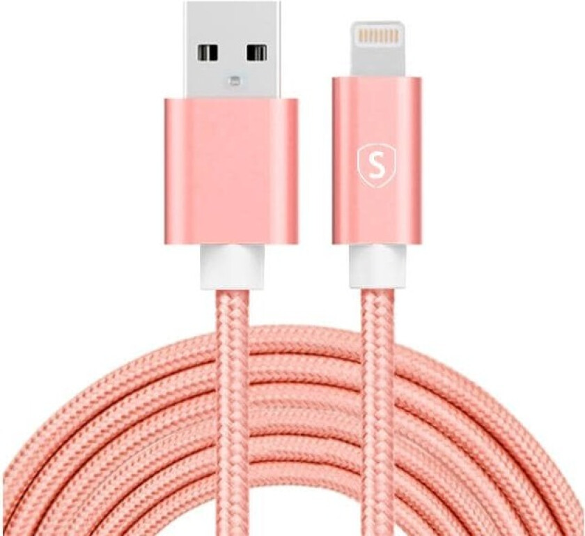 SiGN USB til Lightning-kabel, 2,4A, 3m, Nylon - Rosa