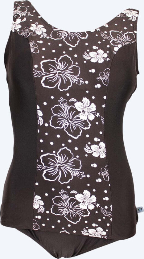 badedrakt plus size til damer m. blomster - 1180s - Svart/hvit
