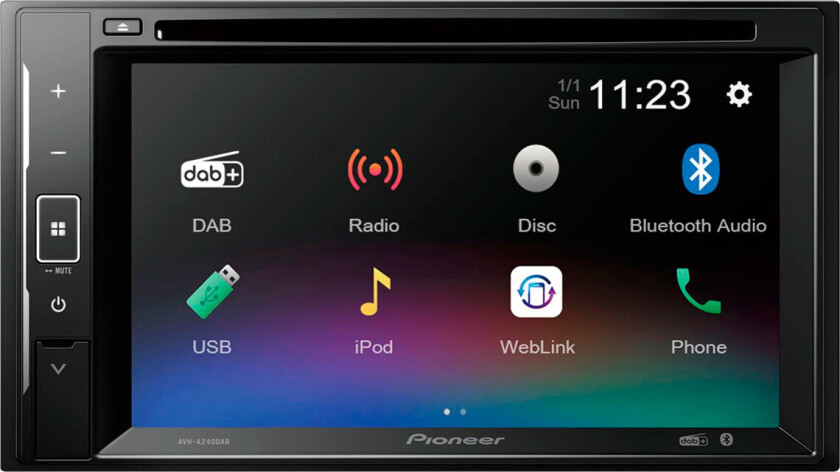 AVH-A240DAB, Sort, 2 DIN, 200 W, CD, DVD, Android, iOS, AAC, FLAC, MP3, WAV, WMA