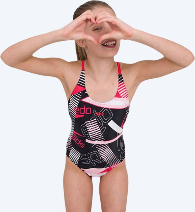 badedrakt til jenter - Junglespeak Allover Tieback - Svart/rød/rosa