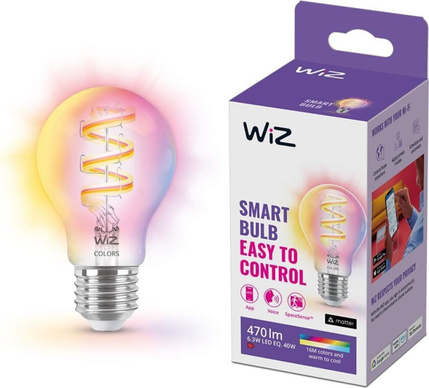 Bilde av E27 Lyspære filament A60 6,3W Wifi 2700-6500 Kelvin fullfarge RGB