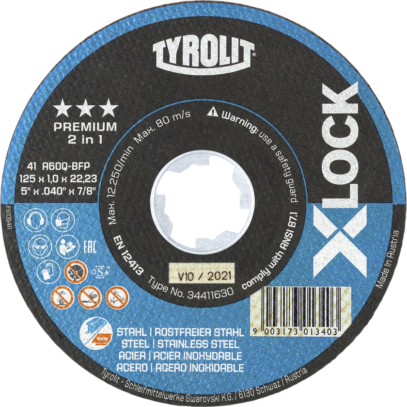 Xlock cut-off wheel 125x1x22.23/xl a60q-bfp- steel and inox