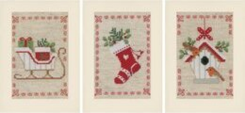 Broderipakke Kort Julemotiv 3-Pk