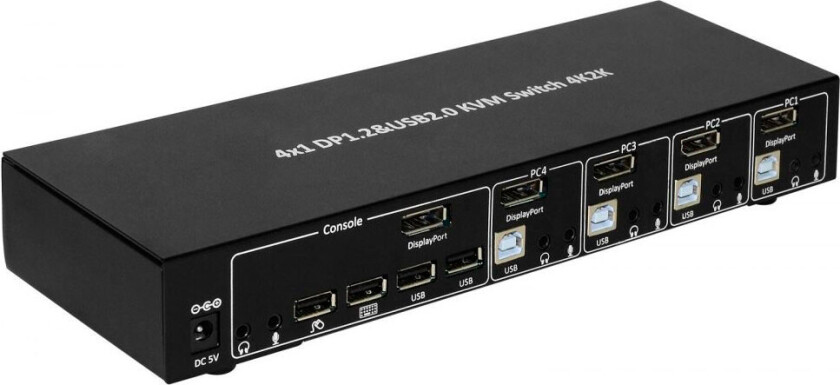 techly 4 Port DisplayPort 1.2 KVM Switch with Hub and audio