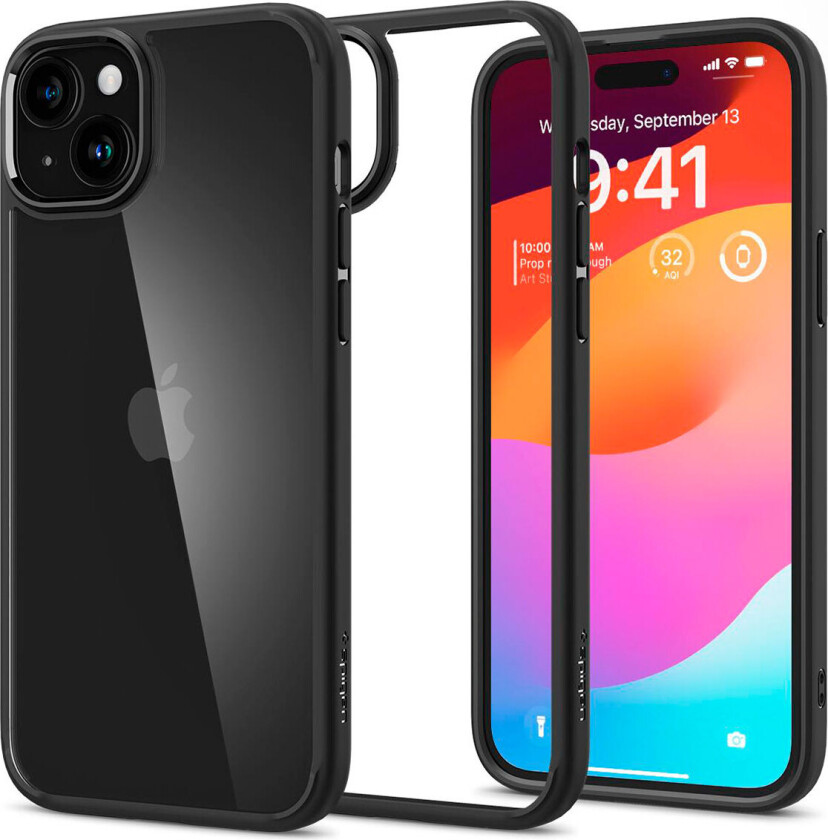 Spigen Crystal Hybrid, Etui, , iPhone 15, 15,5 cm (6.1"), Sort, Gjennomsiktig