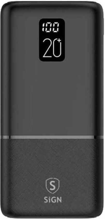 SiGN Ekstremt Kraftfull Q.C Powerbank 20000mAh, 2.1A - Svart