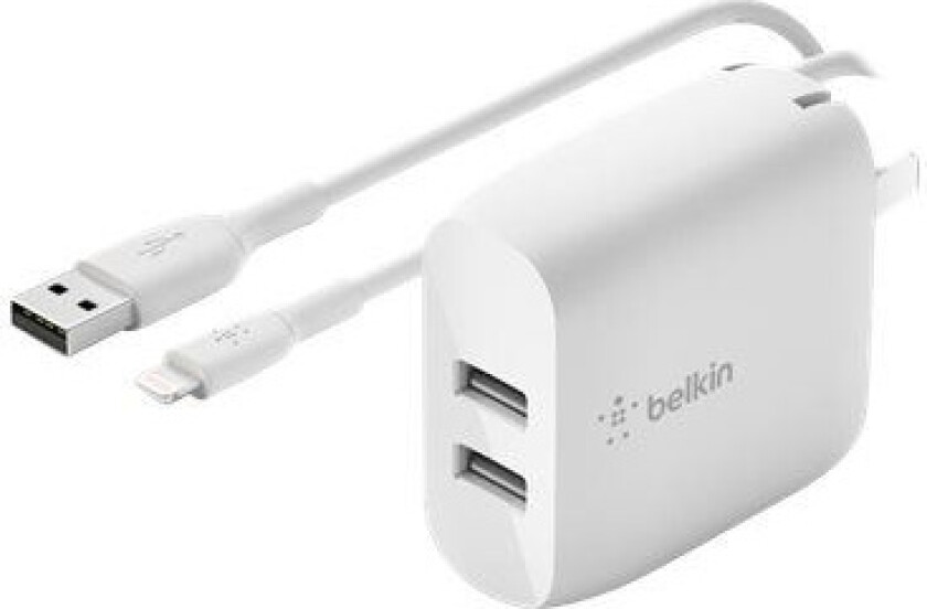 Dual Wall Charger 24w + Usb-a To Lightning Cable 1m Hvit