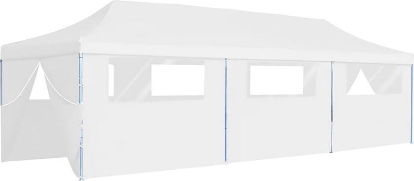 Sammenleggbart festtelt popup med 8 sidevegger 3x9 m hvit
