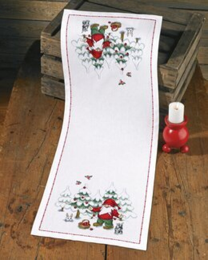 broderisett løperalv og juletre 34x92 cm