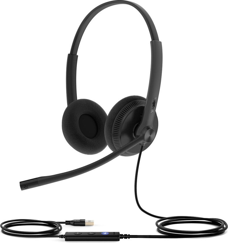 UH34 Lite Dual - Hodesett - on-ear - kablet - USB - lydisolerende - svart - Certified for Microsoft Teams - for SIP-T43, T46, T48, T53, T54, T57, T58, T58, VP59