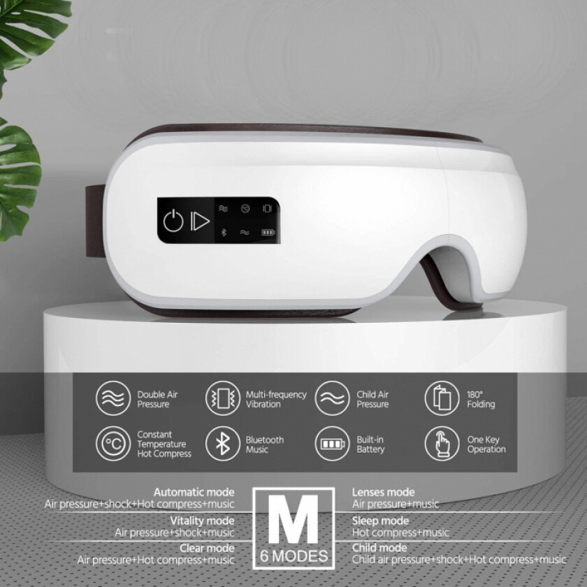 Massasjeapparat for trette øyne med varme og Bluetooth-musikk, Hvit