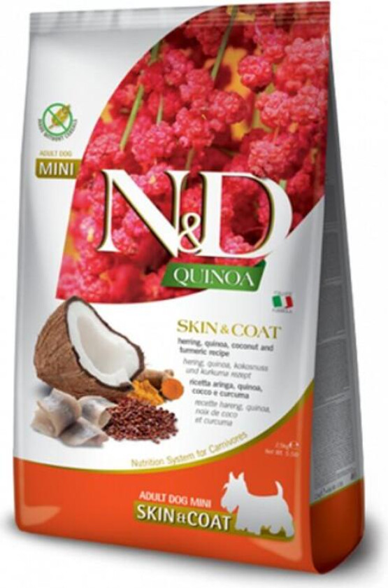 N&D Dog Quinoa Skin & Coat Herring Mini Tørrfôr til hund 2,5 kg