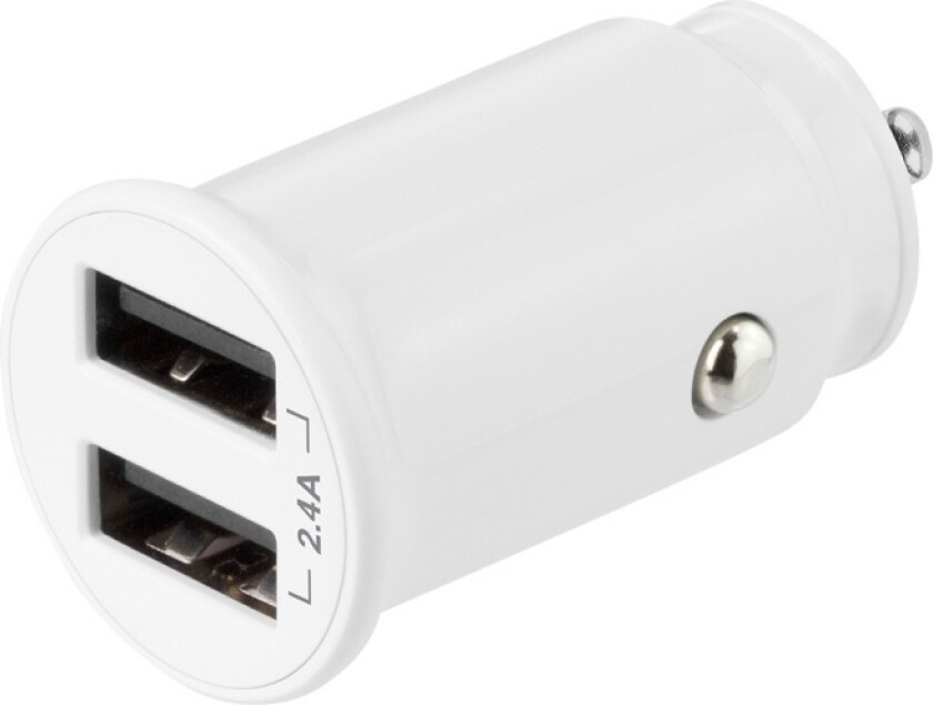 Dual Usb Car Charger 12w, 2.4a - Hvit Billader