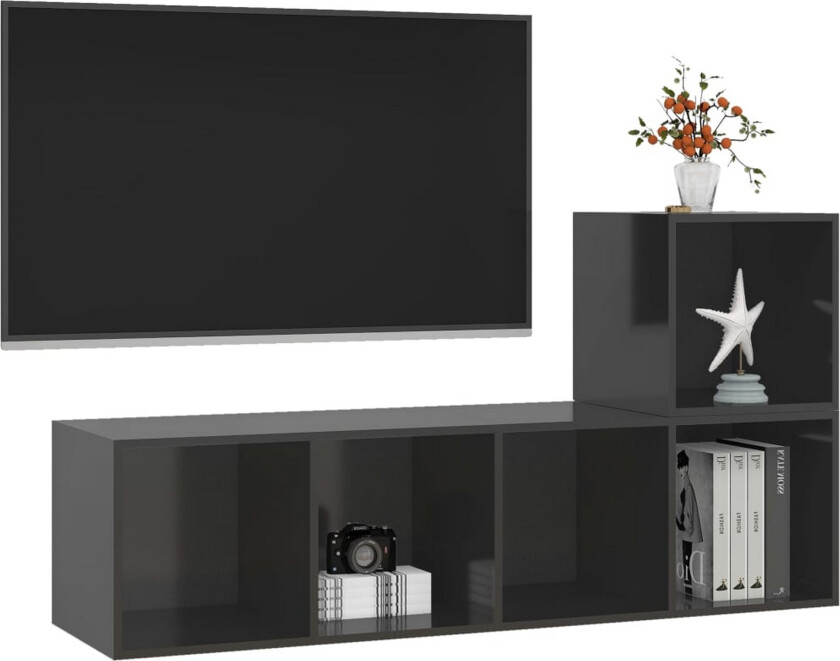 TV-benksett 2 deler høyglans grå sponplate