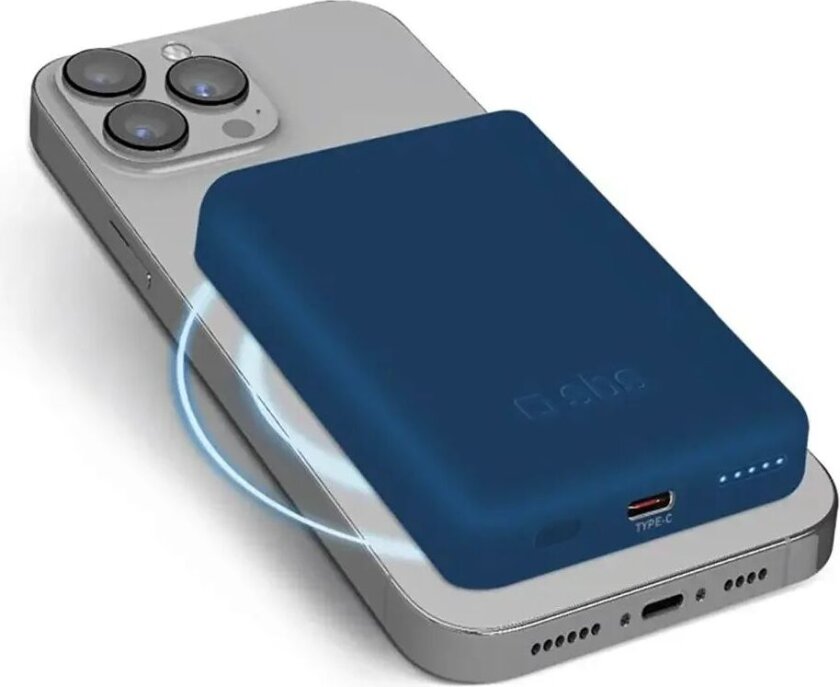 Mag PowerBank 5000 mAh med USB-C og Trådløs Lading - Blå