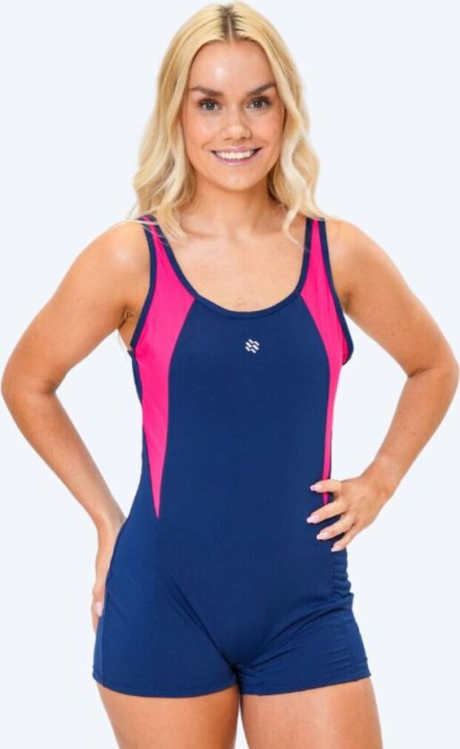 badedrakt med ben til damer - Venilla - Mørkeblå/rosa