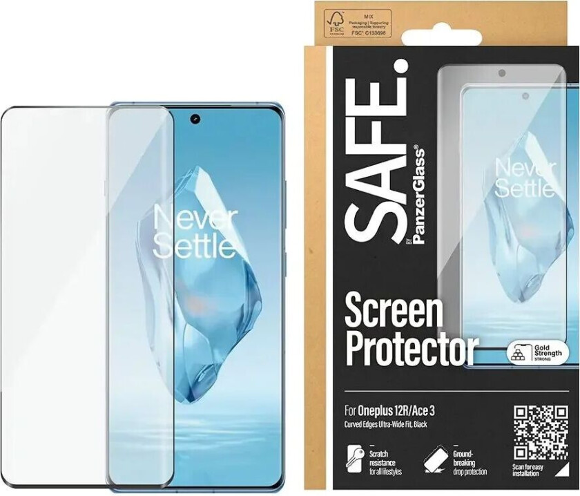 OnePlus 12R Safe By PanzerGlass™ Ultra-Wide Fit Beskyttelsesglass - Case Friendly - Gold Strength - Svart Kant