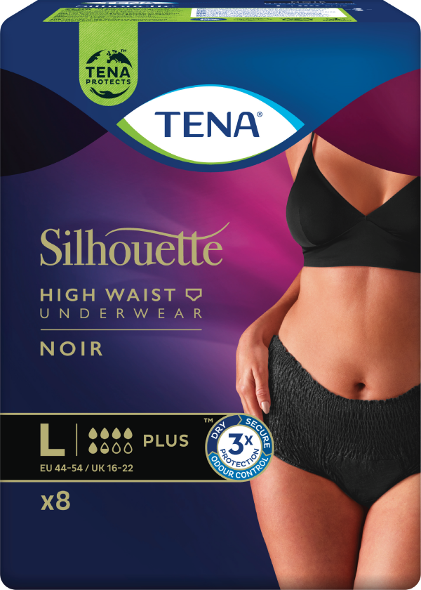 Tena Silhouette Plus High Waist Black, Large, sort, 8 stk