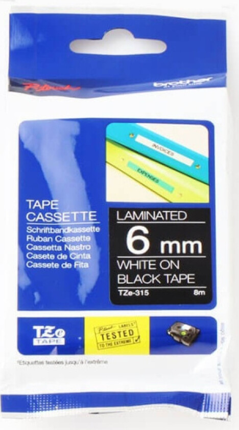 Tape 6mm Tze-315 Hvit/svart