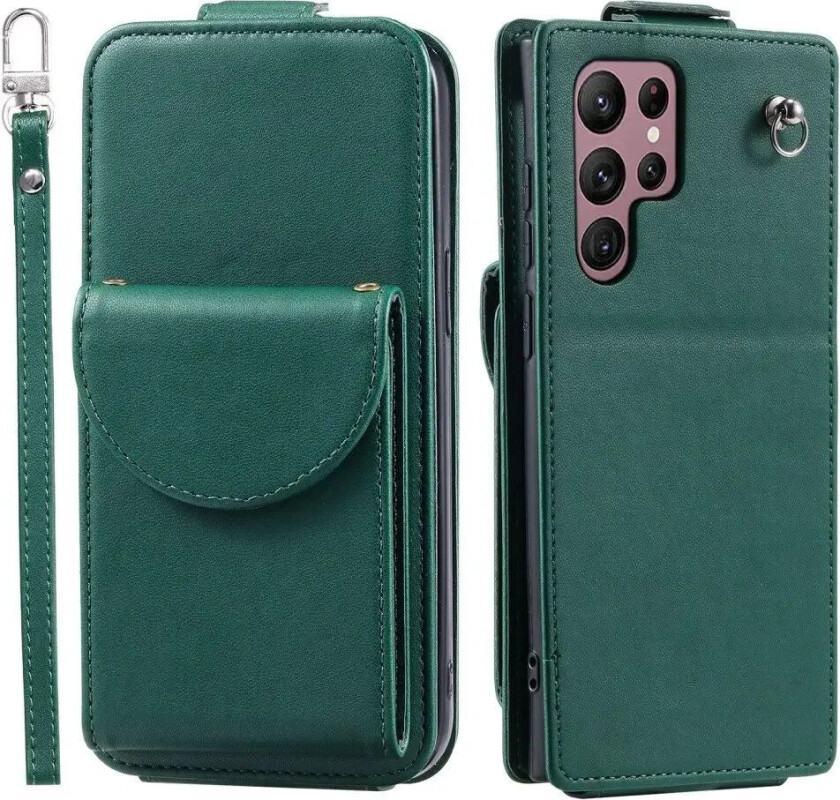 Samsung Galaxy S24 Ultra Vertikalt Kunst Skinn Flip Deksel med Lommebok / Ståfunksjon / Stropp - Grønn