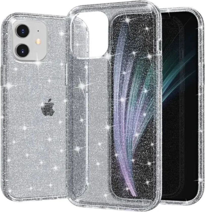 iPhone 12 Mini Deksel med Glimmer - Gjennomsiktig / Grå
