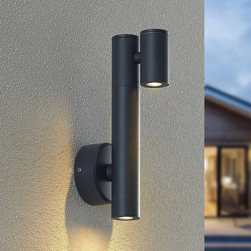 Saige utendørs LED-vegglampe, 2 lyskilder