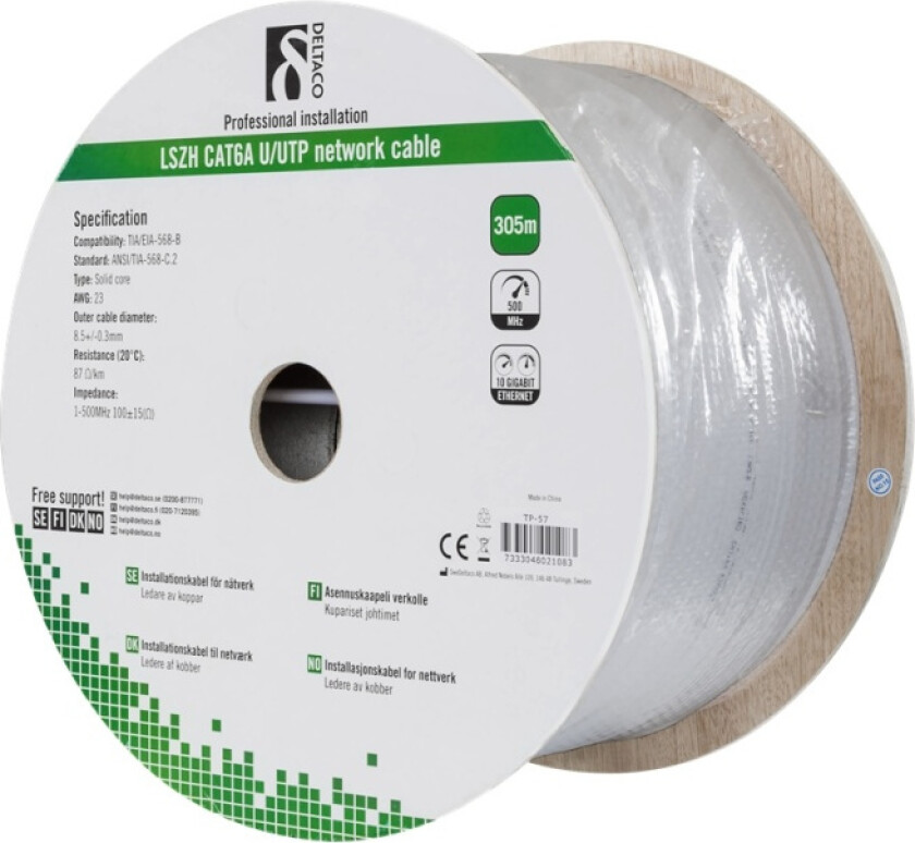 Bilde av Samlet Kabel Cat 6a Uskjermet Tvunnet Parkabel (utp) Grå 305m