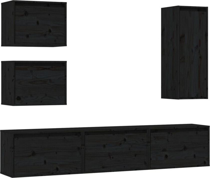 TV-benker 6 stk svart heltre furu