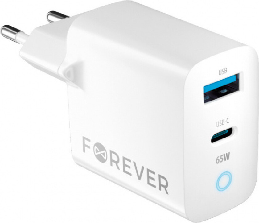 Forever GaN TC-06-65AC PD QC charger 1x USB-C 1x USB 65W white