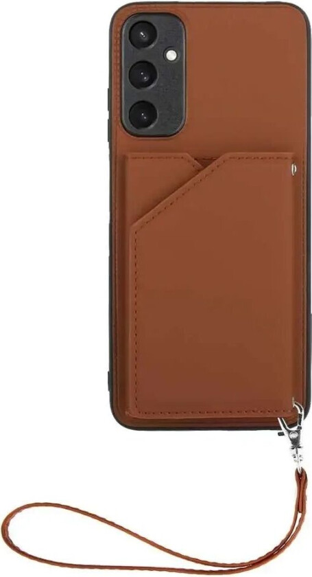 Samsung Galaxy A15 (5G) / A15 Skinndekket Plastdeksel med Lommebok og Stropp - Brun