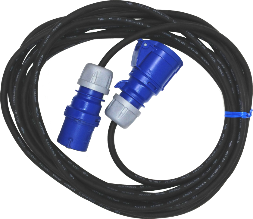 E-line forlængerkabel 3G1,5 - H07RN-F, CEE, 3 pol 230V/16A, sort neopren, 10m