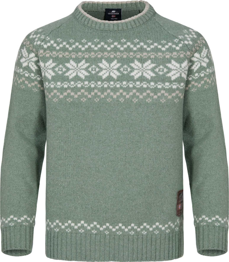 Kids' Snøkrystall Round Neck Ullgenser 110/116, Green/White/Beige