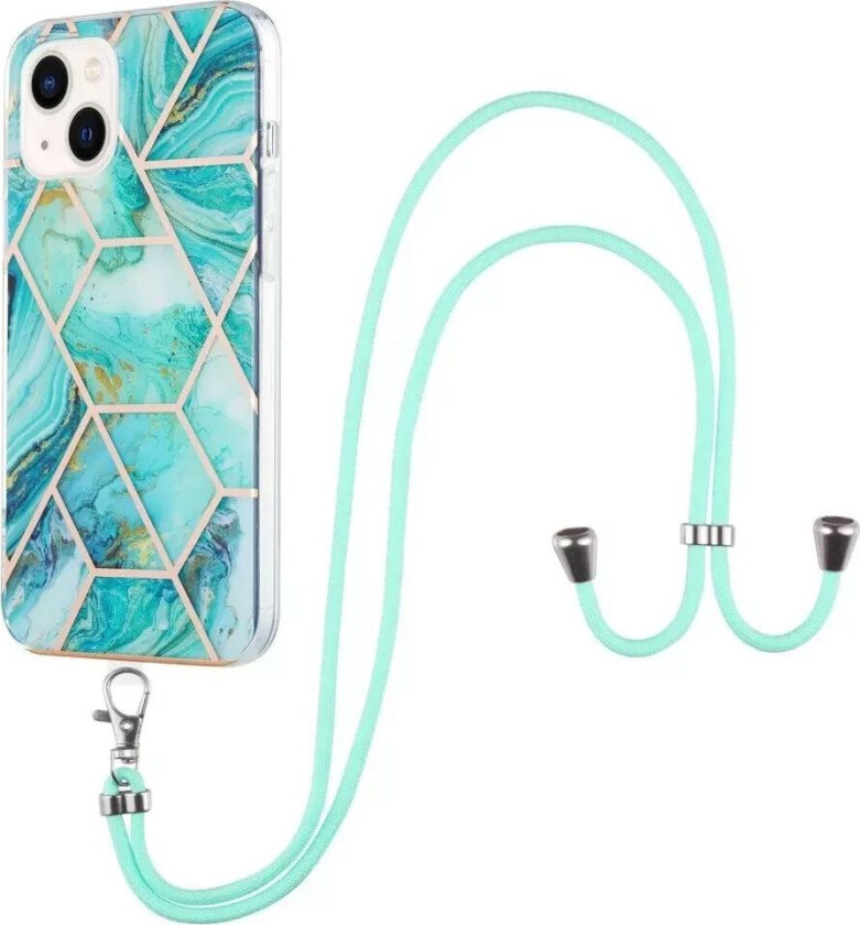 iPhone 14 Plus Fleksibelt Plastdeksel m. Stopp - Marmor - Blå