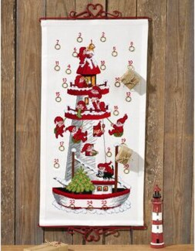 Broderisett Aida Julekalender Nisse Fyrtårnet 35x68cm