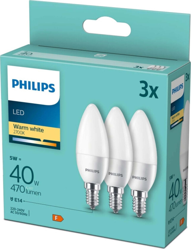 LED-lyspære Candle 5W/827 (40W) Frosted 3-pack E14
