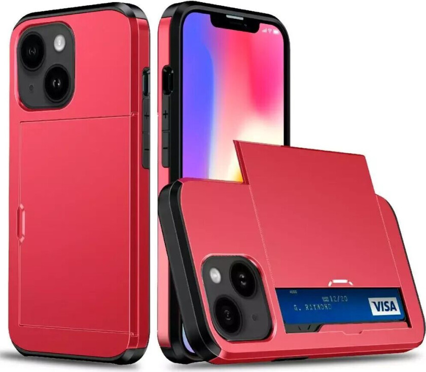 iPhone 13 Drop Proof Deksel m. Lommebok - Rød