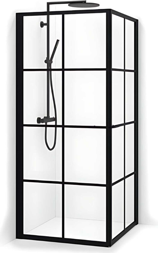 Empire Dusjhjørne Svart Matt / 99x99cm Klart Glass med Sprosser