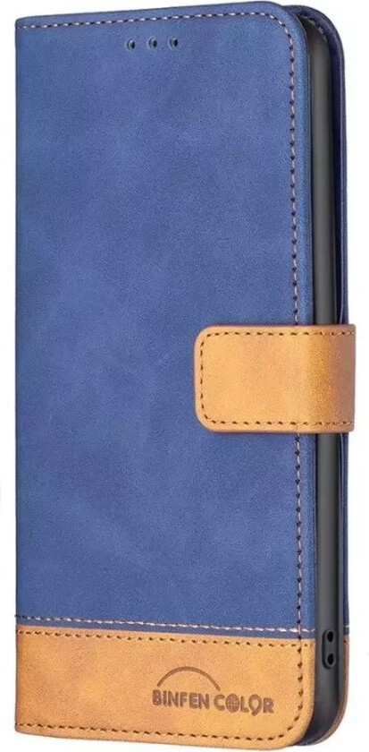 iPhone 14 Pro Max Flip Deksel i Mykt Skinn med Lommebok og Brun Bunn - Blå