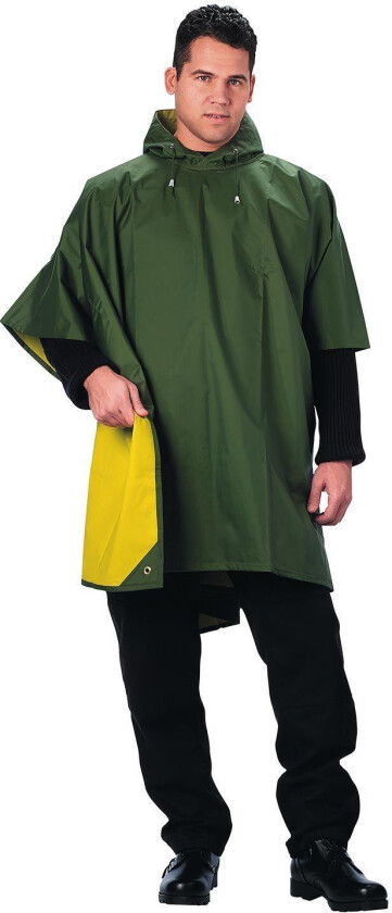 Reversible Rubberized Poncho Olive / Yellow