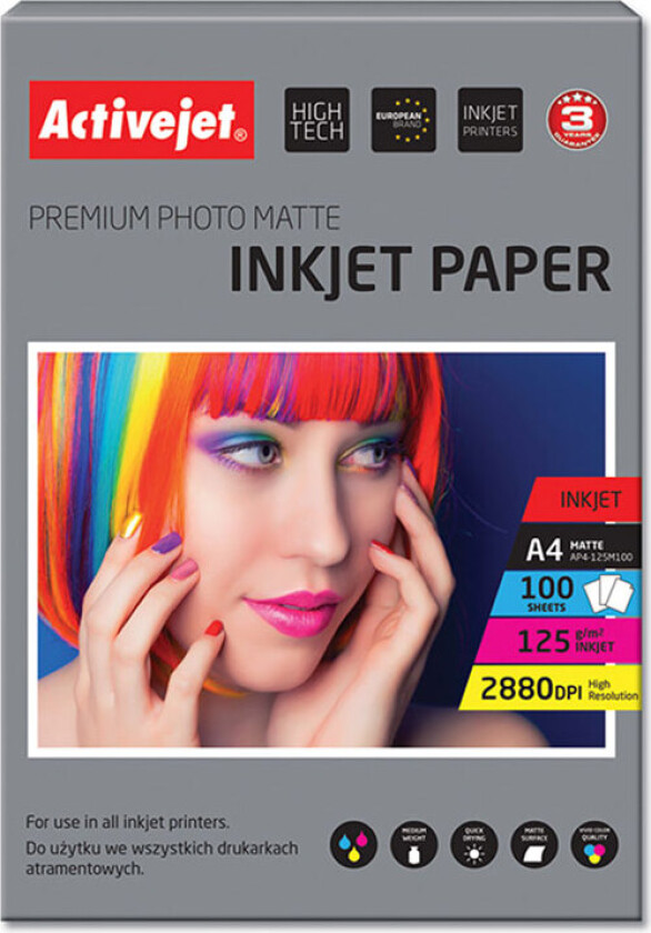 Bilde av Matt fotopapir Activejet AP4-125M100 A4 100 ark 21 x 29,7 cm