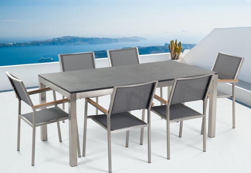 Hagemøbelsett Flammet granitt 180 x 90 cm 6-seter Hage Utendørs Terrasse