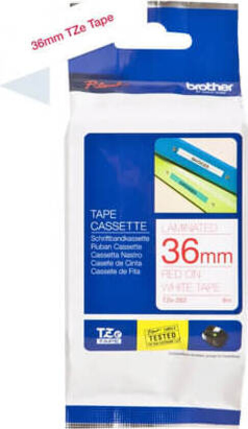 Tape 36mm Tze-262 R�d/hvit