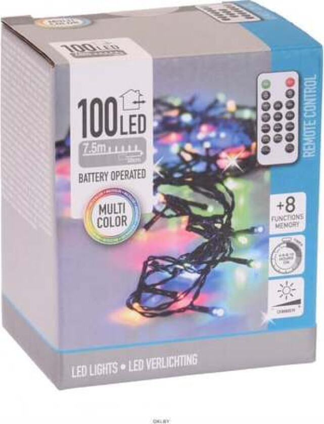 Lyslenke 100 LED Farget for Batt.